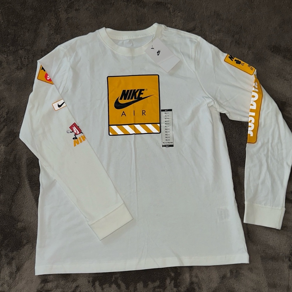Nike White Long Sleeve Tee with Yellow and Black Air Panel
